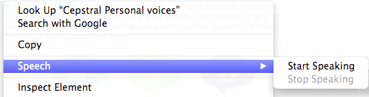 Example of Using the Mac Menu to Use TTS